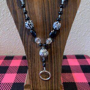 "Black is Back" Handmade Beaded Lanyard ID Badge Holder